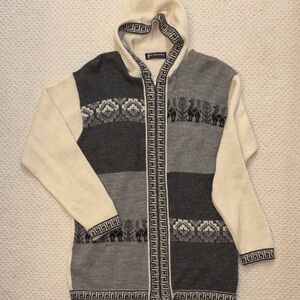 Alpaca wool cardigan sweater with hood